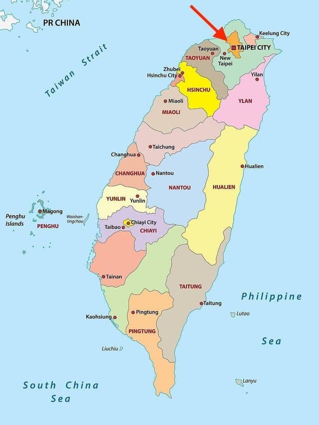 Taipeh auf der Taiwan-Karte